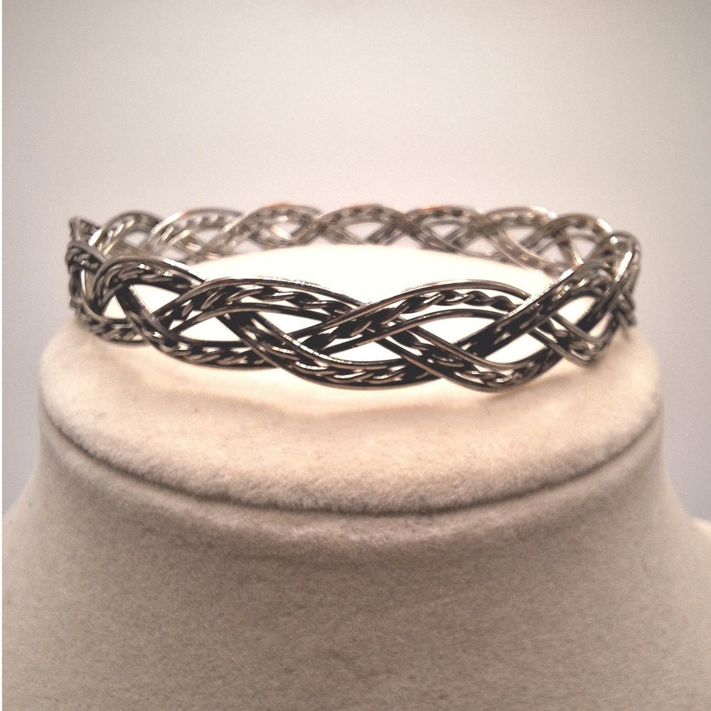 Vintage Southwestern braided bangle bracelet filigree Celtic Nordic silver tone
